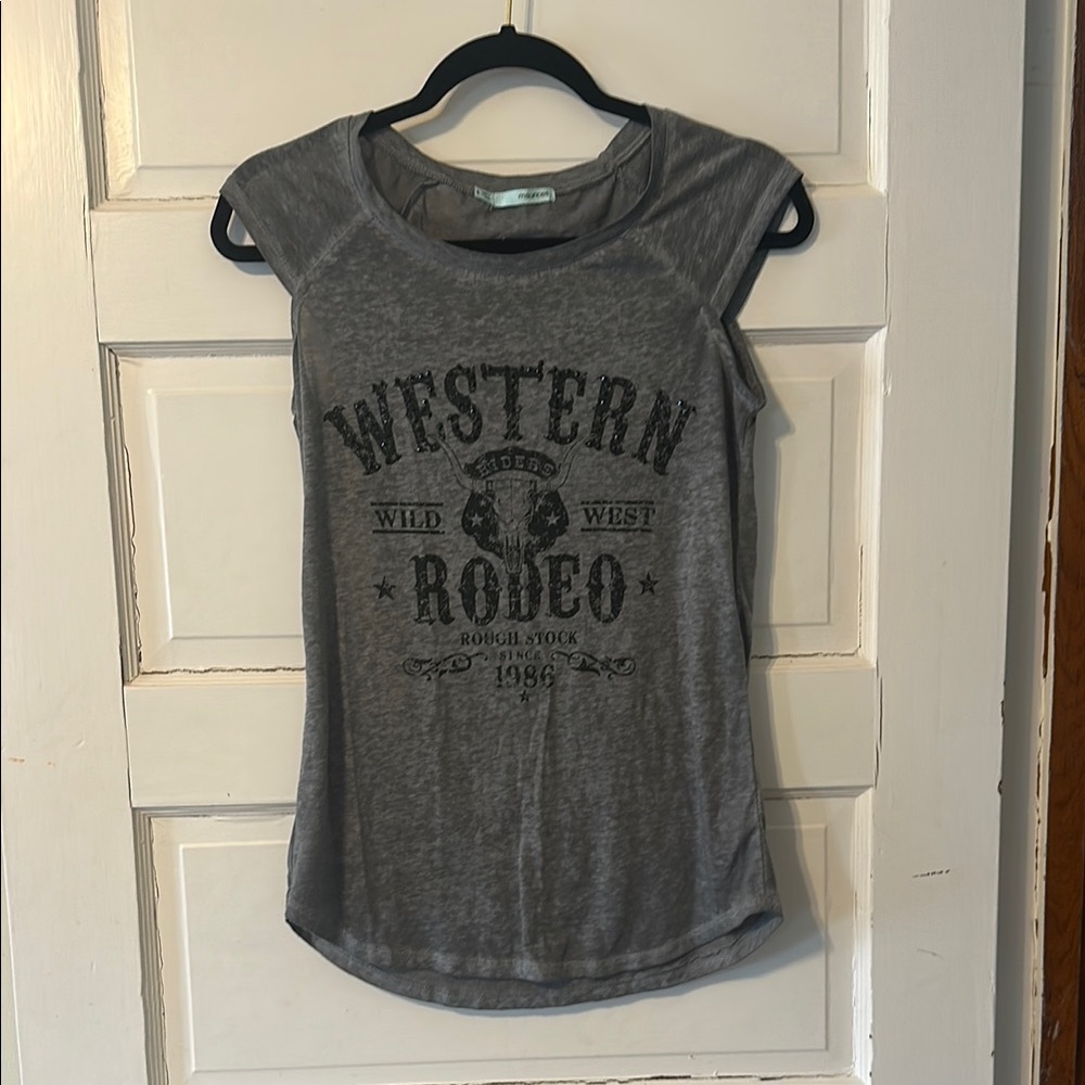 Gray Muscle Tee with Western Rodeo Print